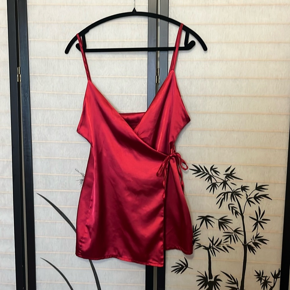 Sexy red wrap around slip/dress.